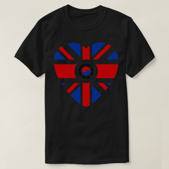 British Korean Multinational Patriot Flag Heart T-Shirt (Design Front)
