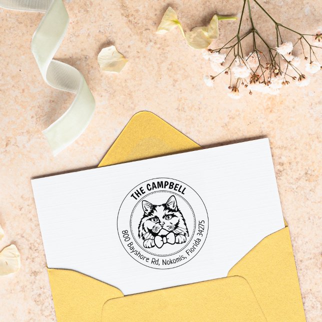 British Long Haired Cat Return Address  Rubber Stamp (Creator Uploaded)