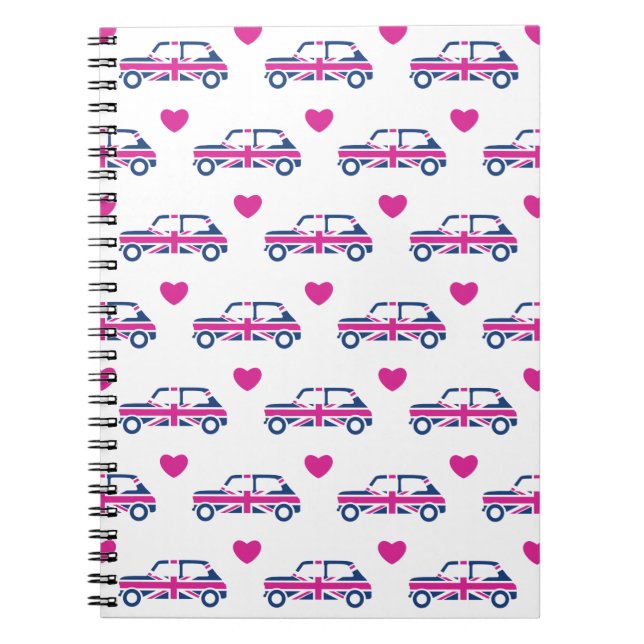 British Mini Cooper Hearts - Blue & Pink Notebook (Front)