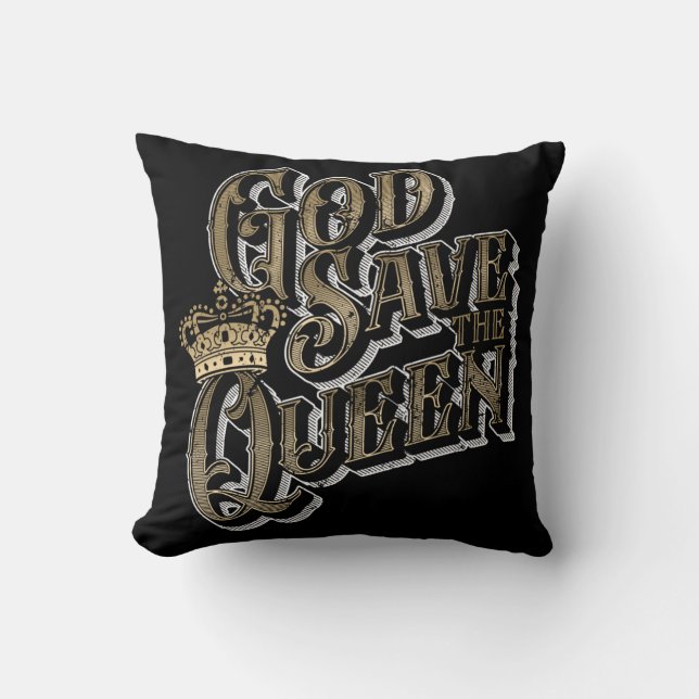 British Monarch Queen Elizabeth God Save The Queen Throw Pillow (Front)