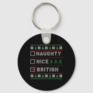 British Naughty Nice List Santas List Funny Christ Keychain