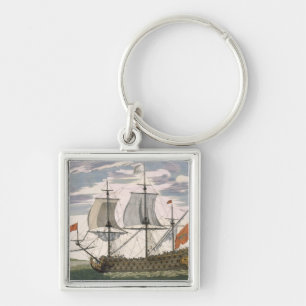 British Navy: a first-rate ship flying the White E Keychain