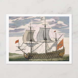 British Navy: a first-rate ship flying the White E Postcard