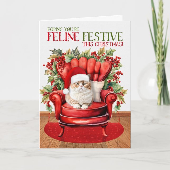 British Orange Tabby Christmas Cat FELINE Festive Holiday Card (Front)