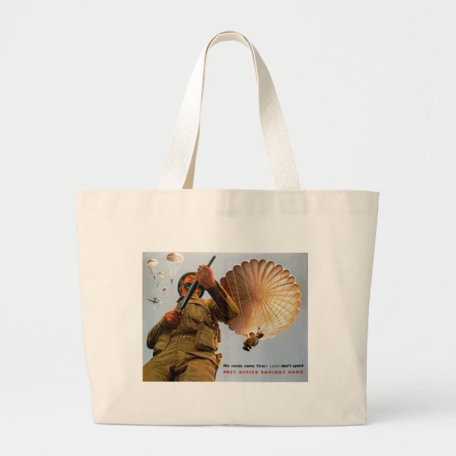 British Paratrooper ~ His Needs Come First Large Tote Bag (Front)