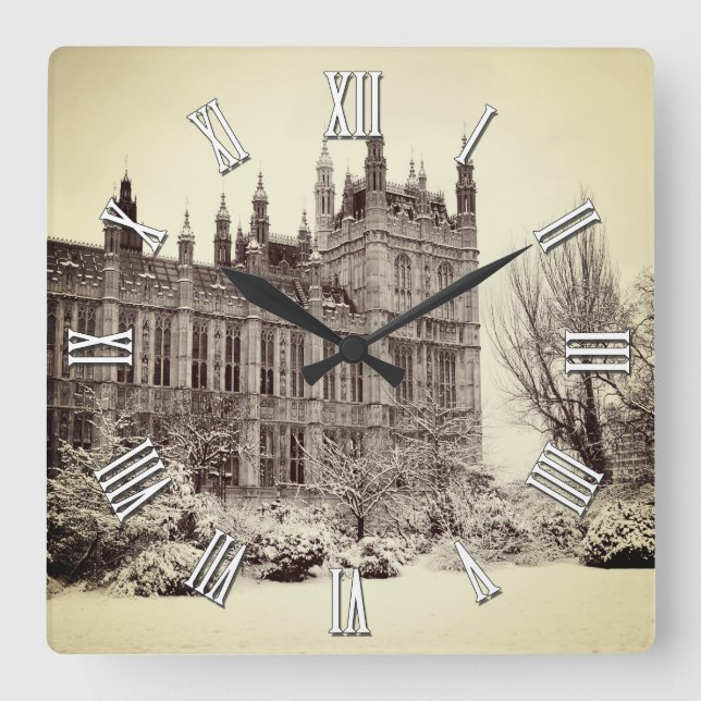 British Parliament, Westminster in Winter, London Square Wall Clock (Front)