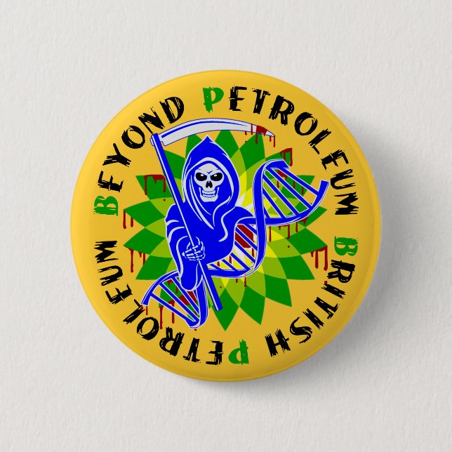 british petroleum blue plague 2 inch round button (Front)