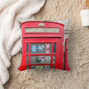 British Phone Box Throw Pillow, London England  Pillow