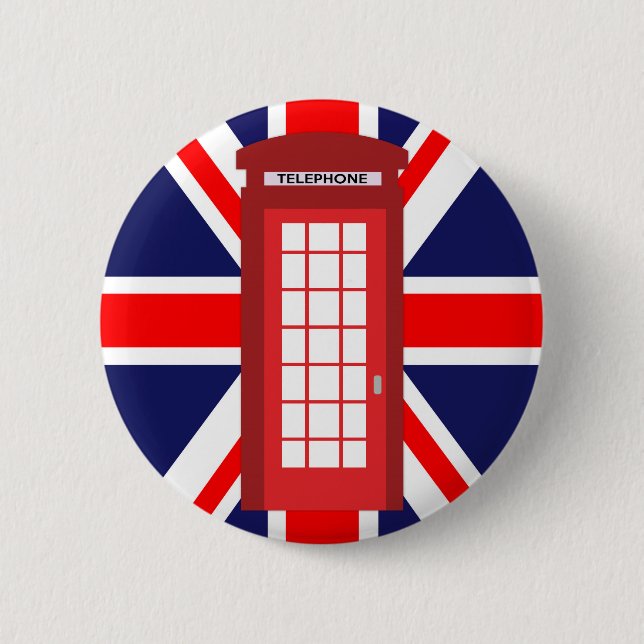 British phone box Union Jack flag 2 Inch Round Button (Front)