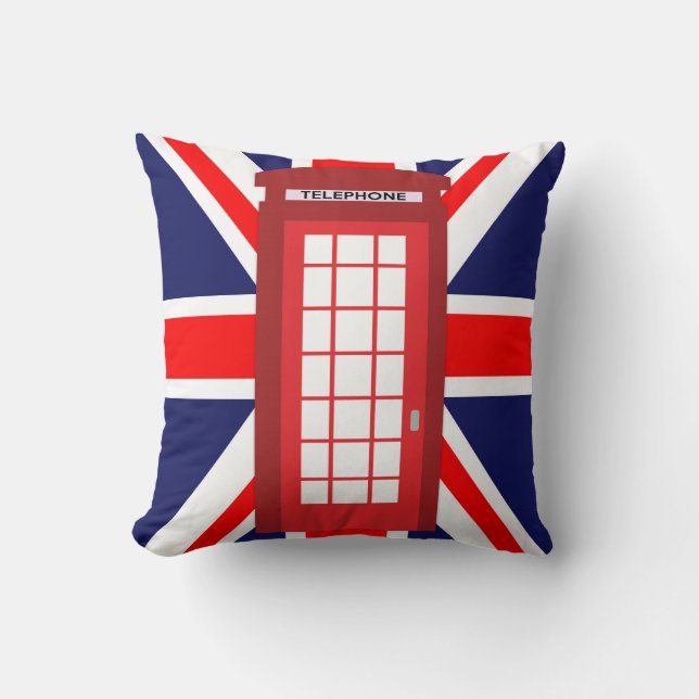 British phone box Union Jack flag Throw Pillow (Front)