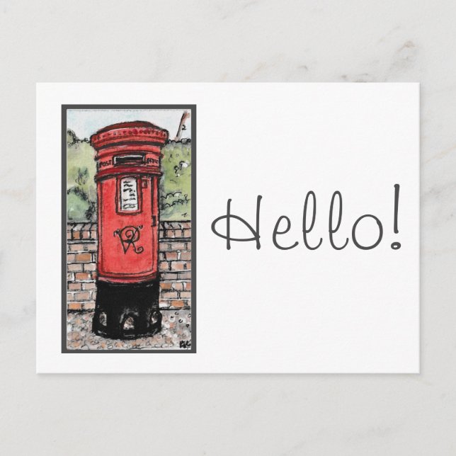 British Post Box Original Watercolour Postcard (Front)
