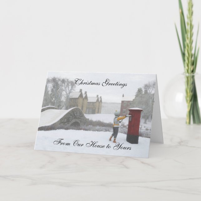British Post Box Winter Village Christmas Card (Front)