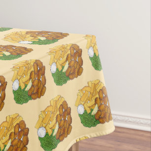 British Pub Fare Scampi Chips Peas English Food Tablecloth
