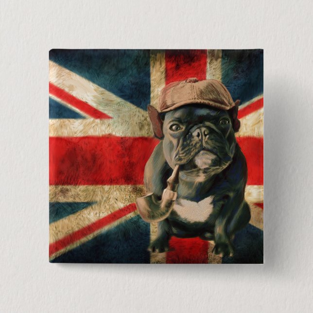 British Pug 2 Inch Square Button (Front)