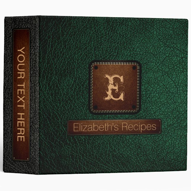 British Racing Green Leather Elegant Monogram Binder (Front/Spine)
