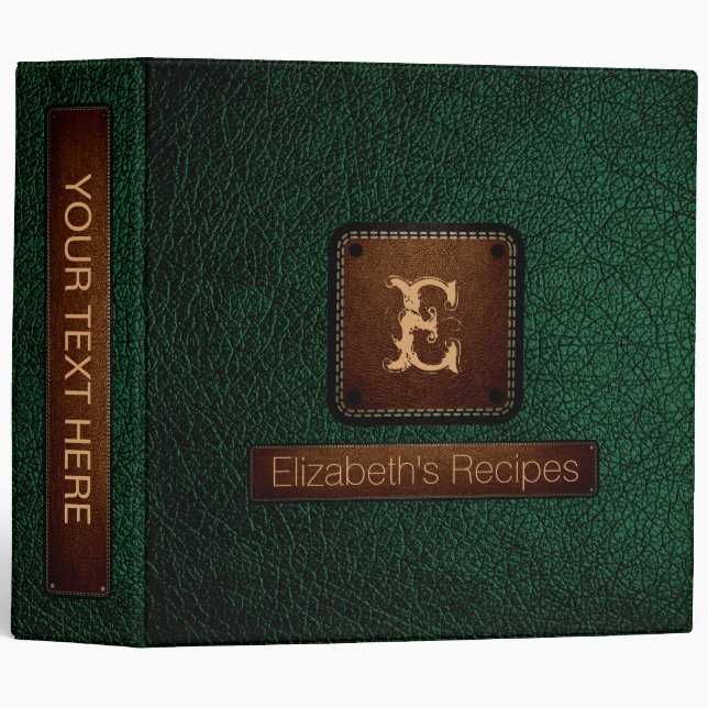 British Racing Green Leather Elegant Monogram Binder (Front/Spine)