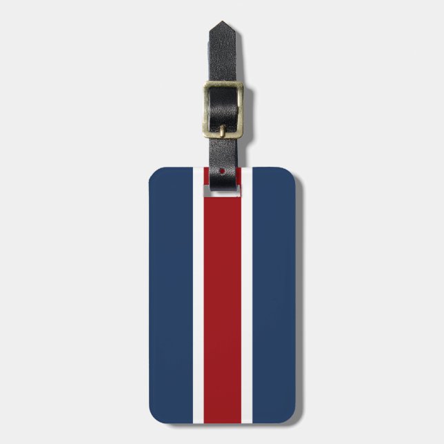 British Racing Stripe red White Blue Luggage Tag (Front Vertical)