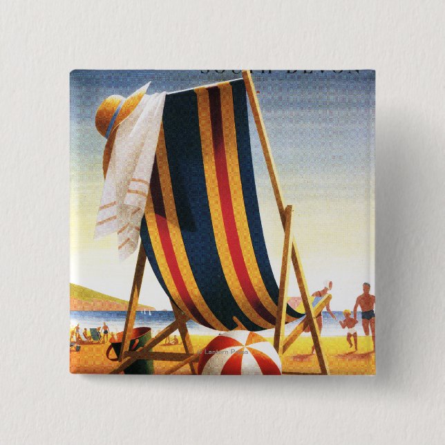 British Railways Beach Chair and Ball Poster 2 Inch Square Button (Front)