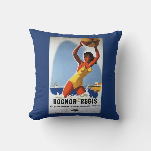 British Railways Girl and Beachball Poster Throw Pillow (Front)