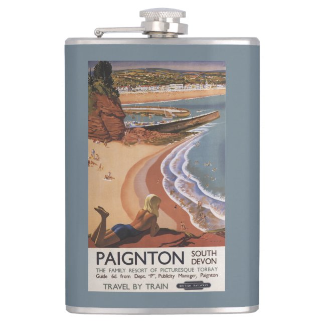 British Railways Girl Looking over a Cliff Hip Flask (Front)