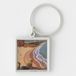 British Railways Girl Looking over a Cliff Keychain