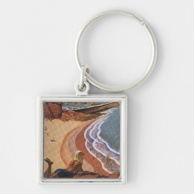 British Railways Girl Looking over a Cliff Keychain (Front)