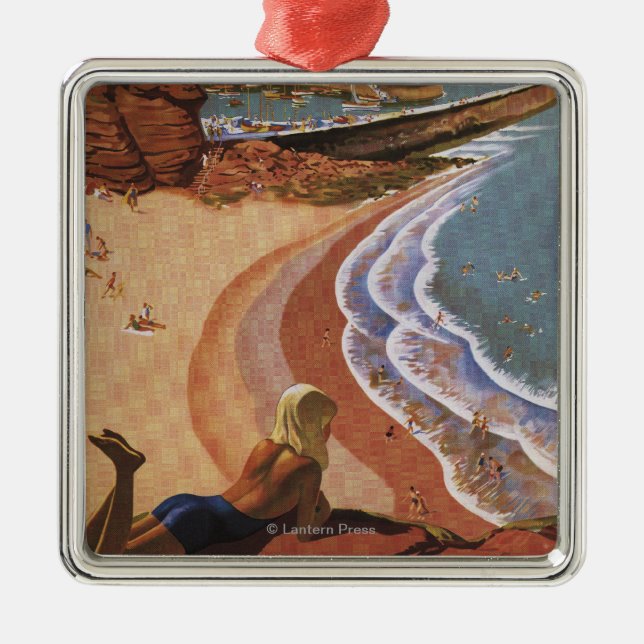 British Railways Girl Looking over a Cliff Metal Ornament (Front)
