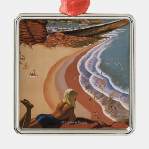 British Railways Girl Looking over a Cliff Metal Ornament