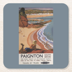 British Railways Girl Looking over a Cliff Square Paper Coaster