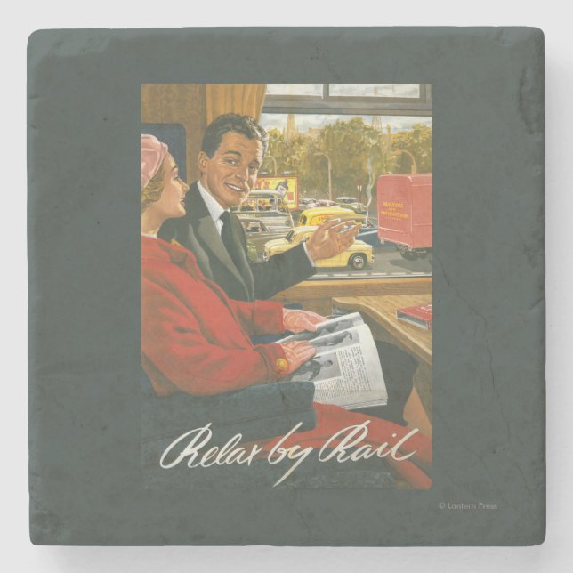 British Railways Relax by Rail Poster Stone Coaster (Front)