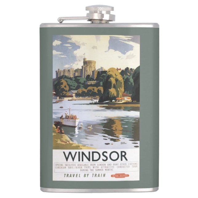British Railways Windsor Castle Thames Poster Hip Flask (Front)