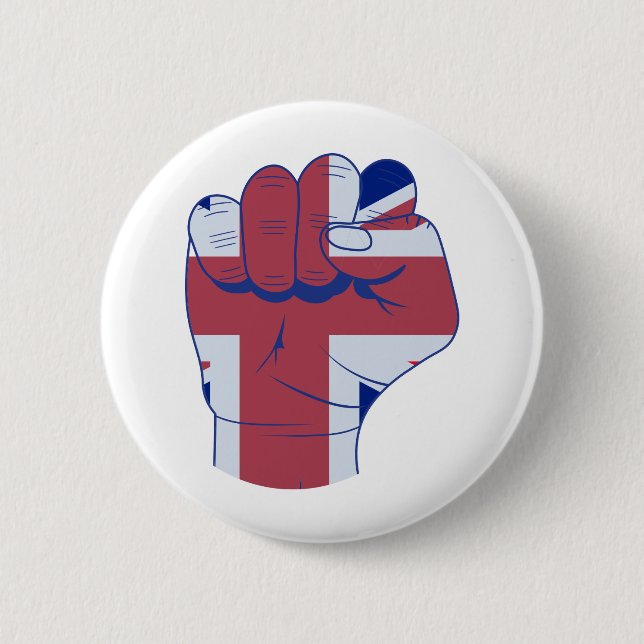 British Raised Fist 2 Inch Round Button (Front)