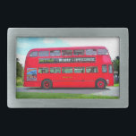 BRITISH RED BUS RECTANGULAR BELT BUCKLE<br><div class="desc">A beautiful old classic British red bus. Watercolor. England UK..</div>