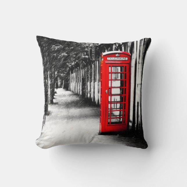 British Red Telephone Box from London Throw Pillow (Front)