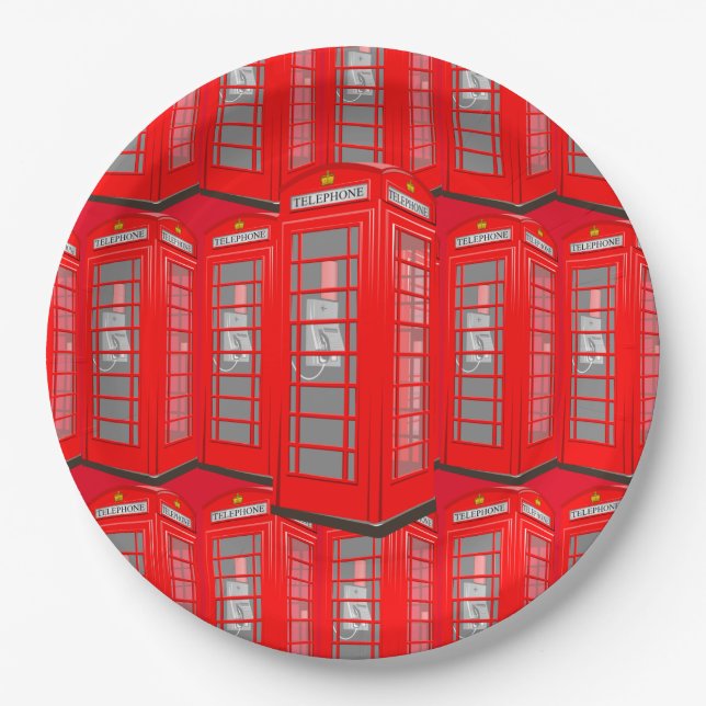 British Red Theme London Phone Booth Paper Plates (Front)