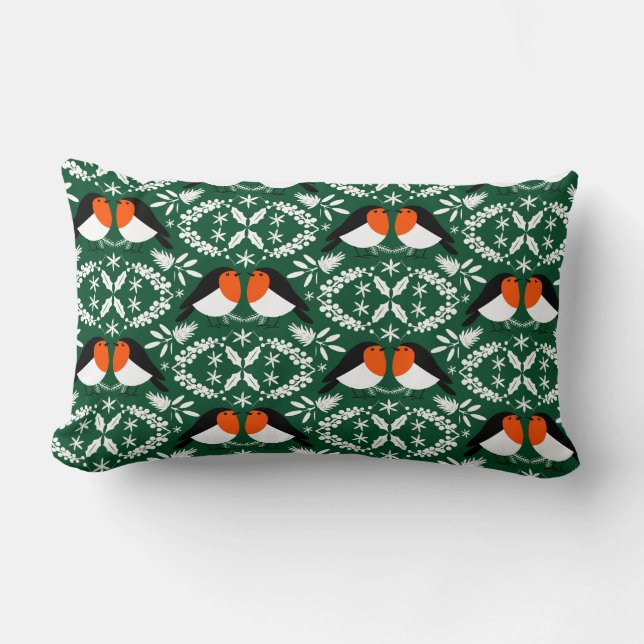 British Robin Redbreast Lumbar Pillow (Front)