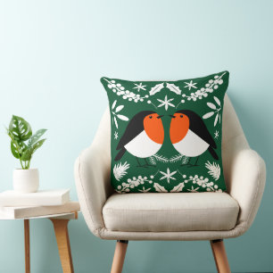 British Robin Redbreast Throw Pillow