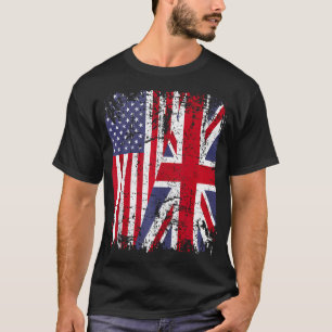 British Roots  Half American Flag  Britain Uk T-Shirt