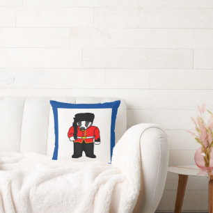British Royal Guard UK Badger Beefeater Cartoon Throw Pillow
