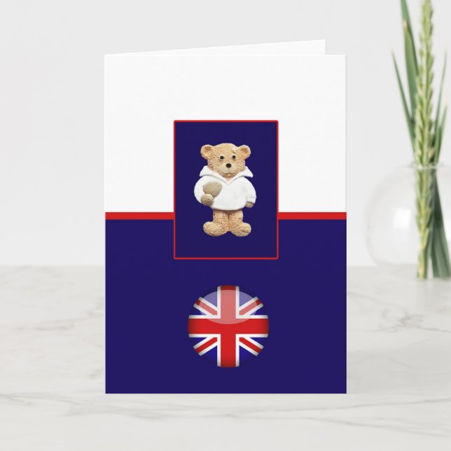 British Rugby Teddy Bear Greeting Card (Front)