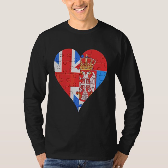 British Serbian Flag Heart T-Shirt (Front)