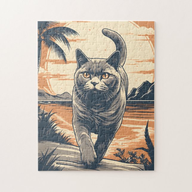 British-Shorthair-Cat at a tropical beach Jigsaw Puzzle (Vertical)