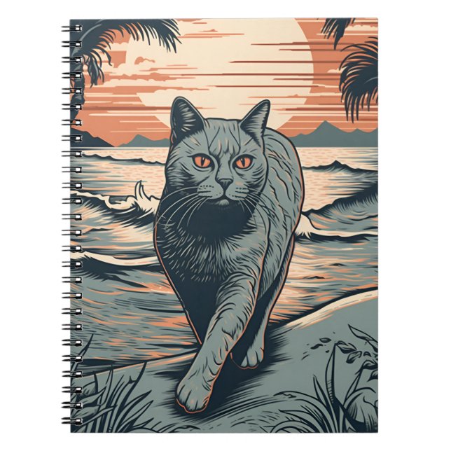 British Shorthair cat at a tropical beach Notebook (Front)