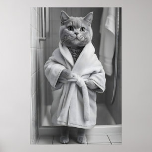 British Shorthair Cat Bathrobe Print, Funny Poster