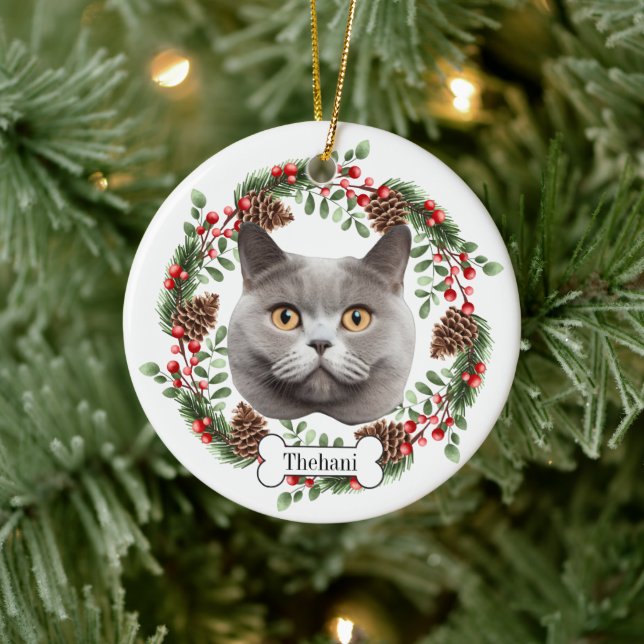 british shorthair cat ceramic ornament (Tree)