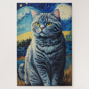 British Shorthair Cat in Starry Night Jigsaw Puzzle