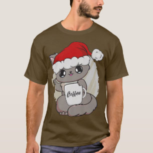 British Shorthair Cat Moka Coffee Anime White Chri T-Shirt