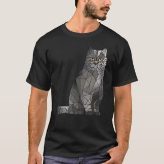 British Shorthair Cat Polygon Geometric Kitten Gra T-Shirt