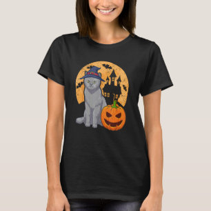 British Shorthair Cat With Witch Hat And Pumpkin H T-Shirt