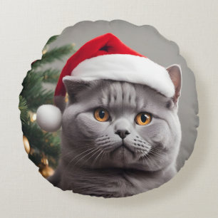 British Shorthair Christmas Round Pillow